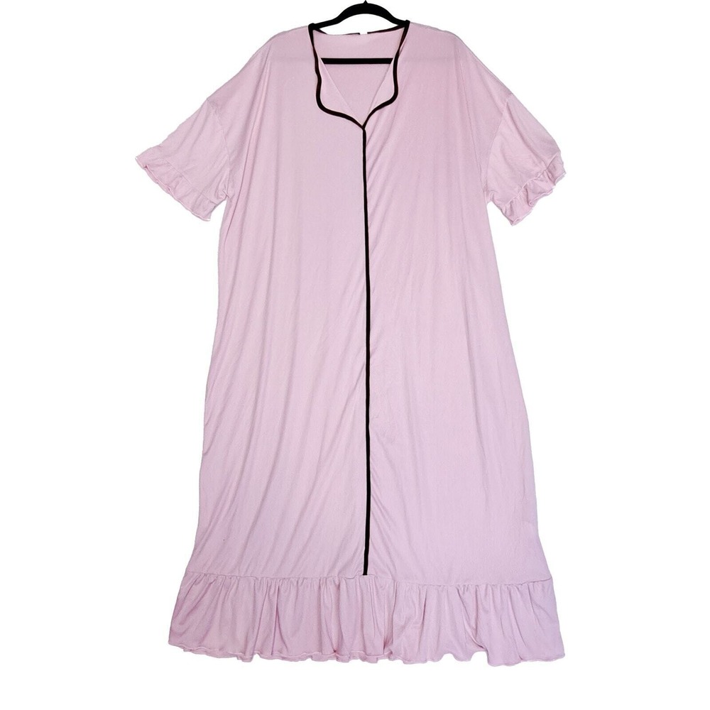 Nightgown Womens XL Oversized Ruffle House Dress V Neck Soft Stretch Sleepwear